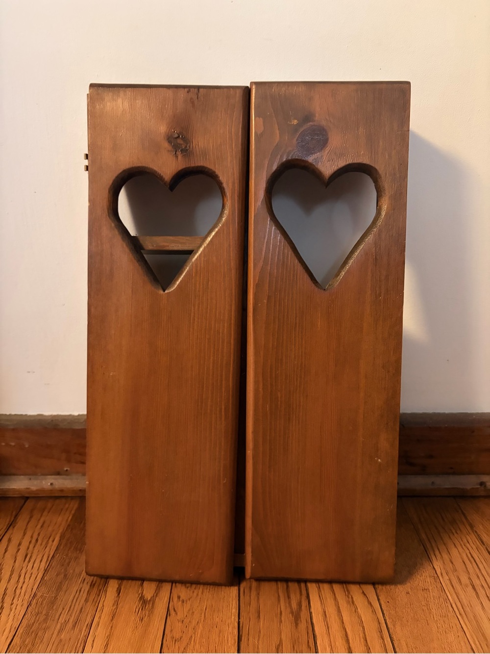 Wooden Folding Shelf with Heart Cutouts